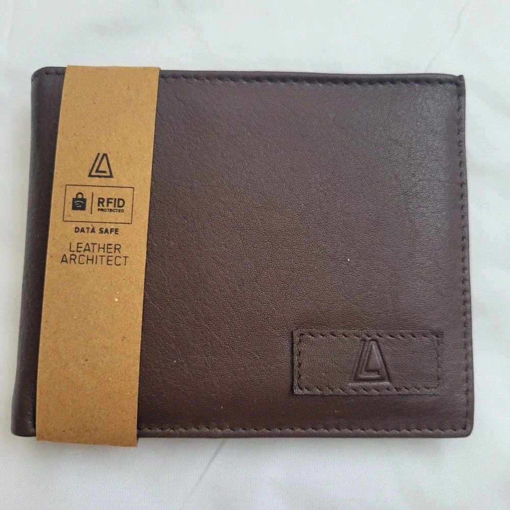 Leather Architect RFID Genuine Leather Bifold Wallet Brown Zip Coin Pocket